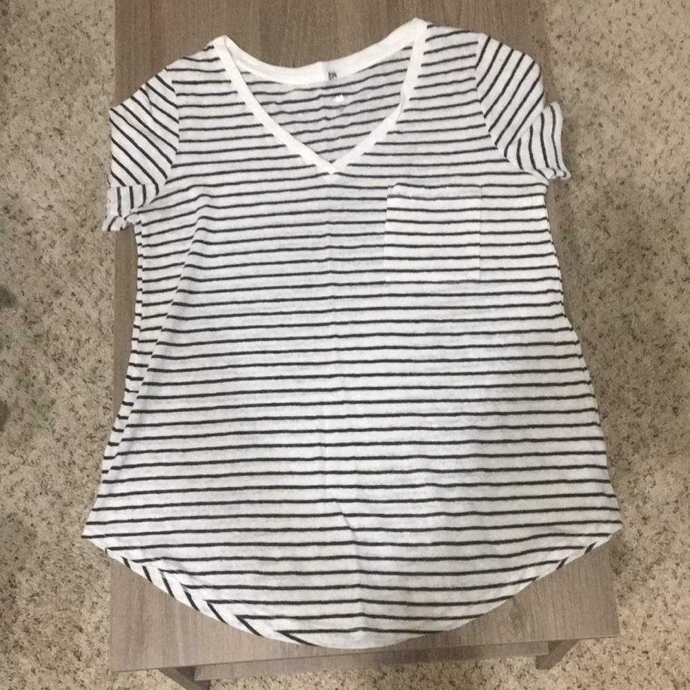 Loose black/white striped cotton v-neck